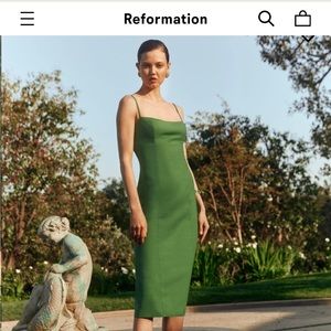 Reformation.  Jayden dress in color palm green.